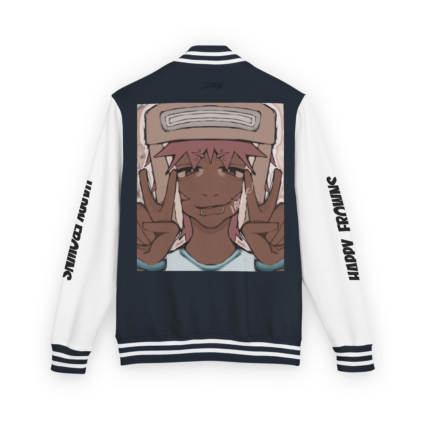 Cool Teenage Style Unisex Heavyweight Letterman Jacket, Trendy Happy FROWNS Design, Varsity Coat for Teens, Fashionable Outerwear for Youth,
