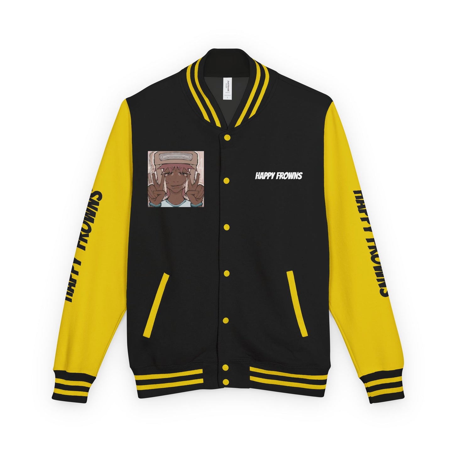 Cool Teenage Style Unisex Heavyweight Letterman Jacket, Trendy Happy FROWNS Design, Varsity Coat for Teens, Fashionable Outerwear for Youth,