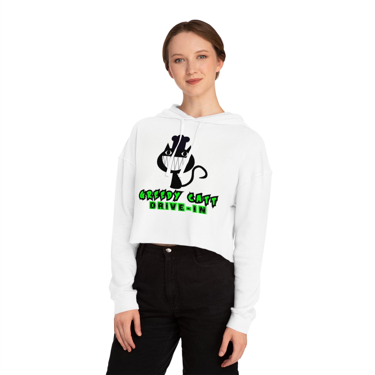 GREEDY CATT Women Cropped Hooded Sweatshirt