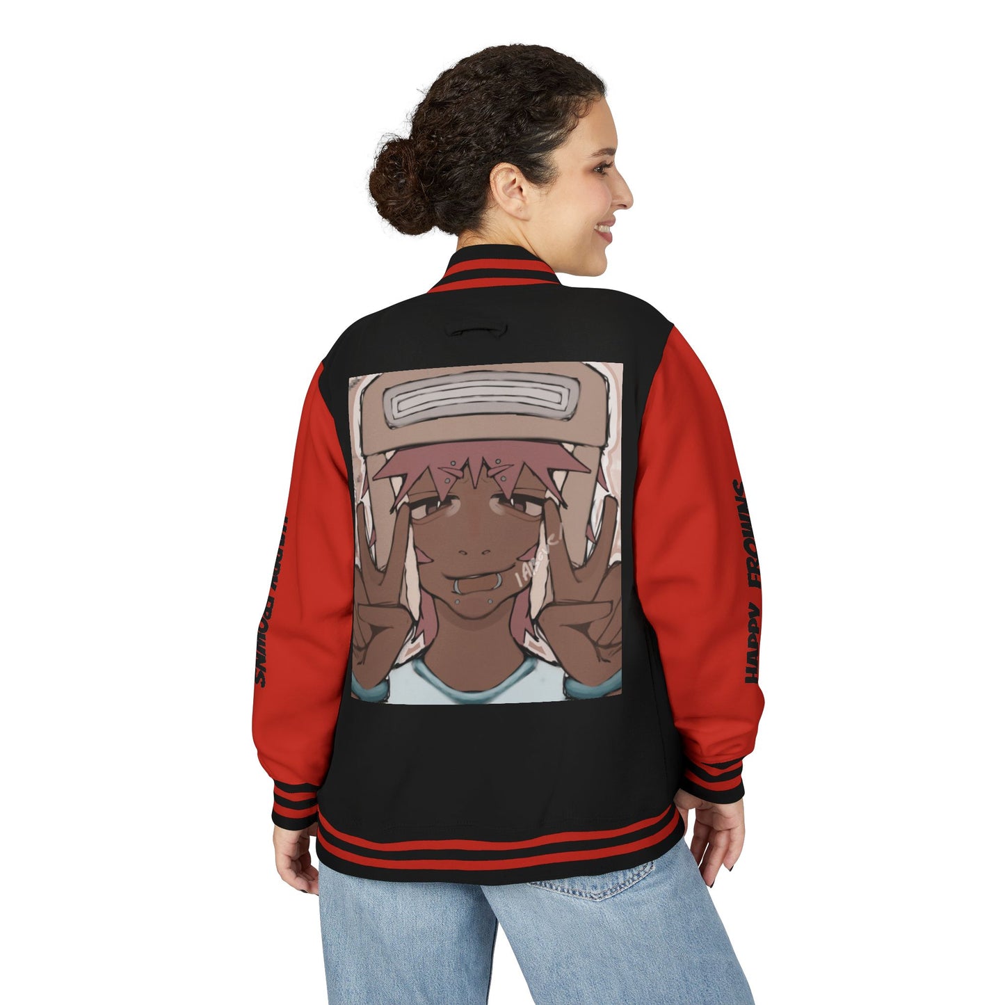 Cool Teenage Style Unisex Heavyweight Letterman Jacket, Trendy Happy FROWNS Design, Varsity Coat for Teens, Fashionable Outerwear for Youth,