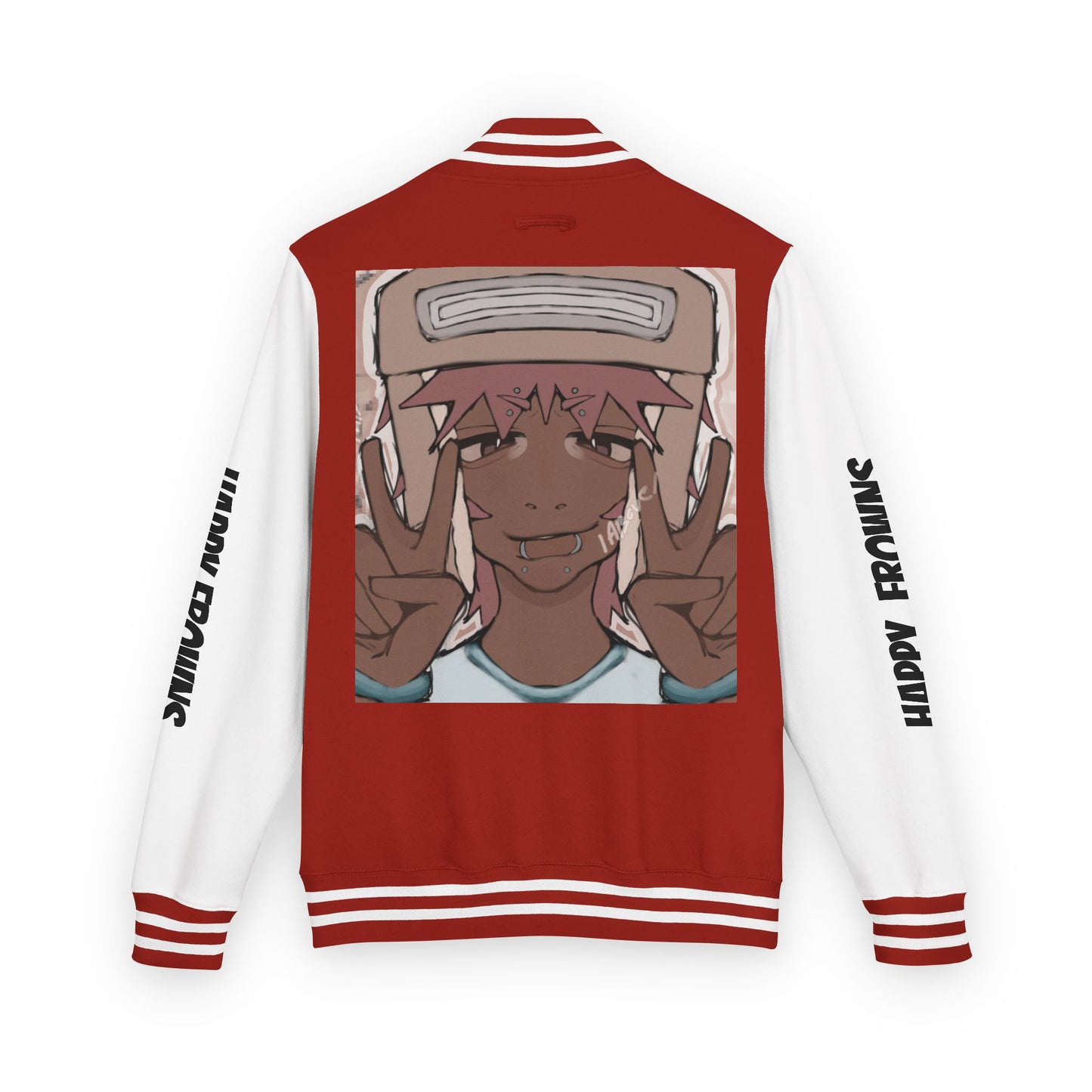 Cool Teenage Style Unisex Heavyweight Letterman Jacket, Trendy Happy FROWNS Design, Varsity Coat for Teens, Fashionable Outerwear for Youth,