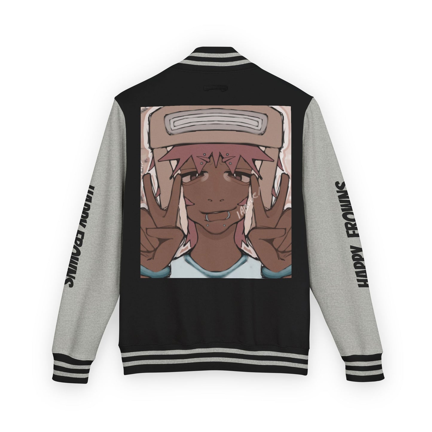 Cool Teenage Style Unisex Heavyweight Letterman Jacket, Trendy Happy FROWNS Design, Varsity Coat for Teens, Fashionable Outerwear for Youth,