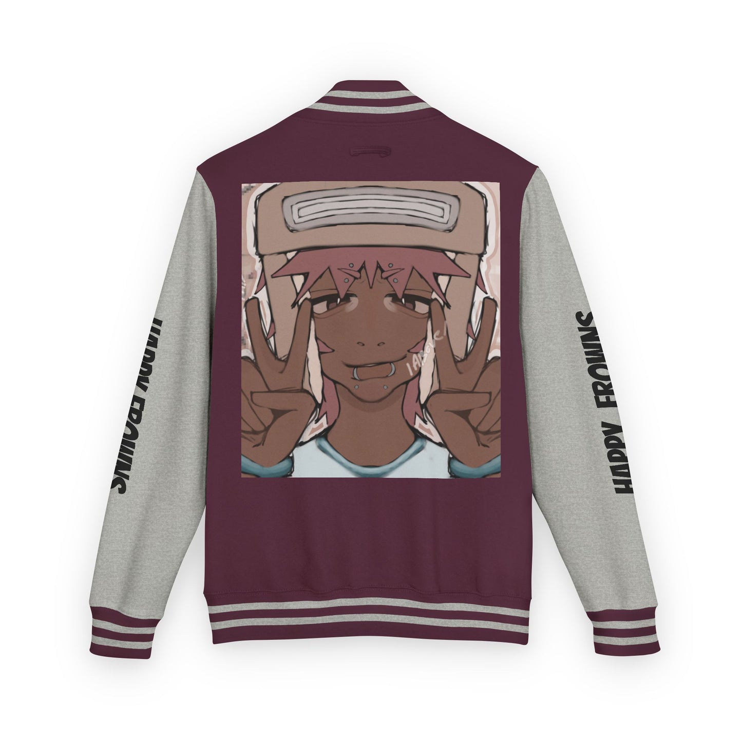 Cool Teenage Style Unisex Heavyweight Letterman Jacket, Trendy Happy FROWNS Design, Varsity Coat for Teens, Fashionable Outerwear for Youth,