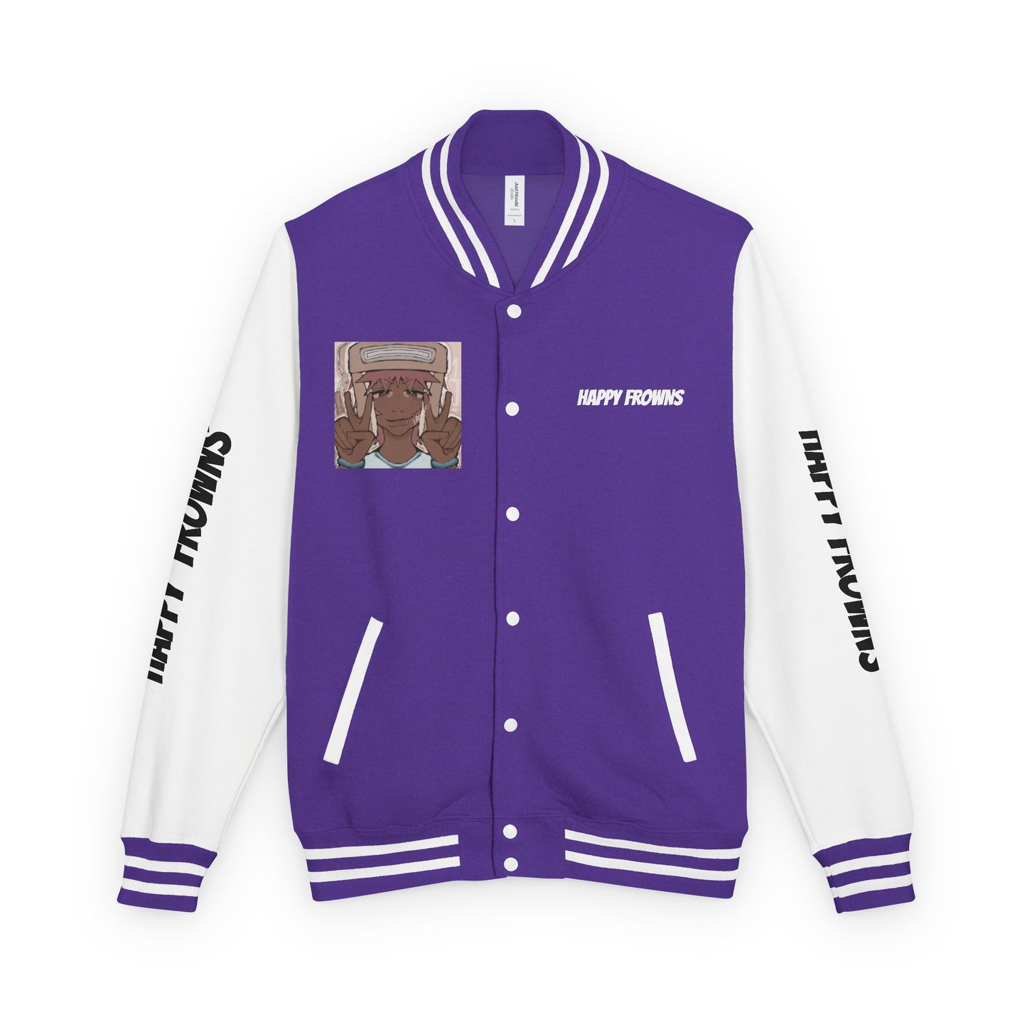 Cool Teenage Style Unisex Heavyweight Letterman Jacket, Trendy Happy FROWNS Design, Varsity Coat for Teens, Fashionable Outerwear for Youth,