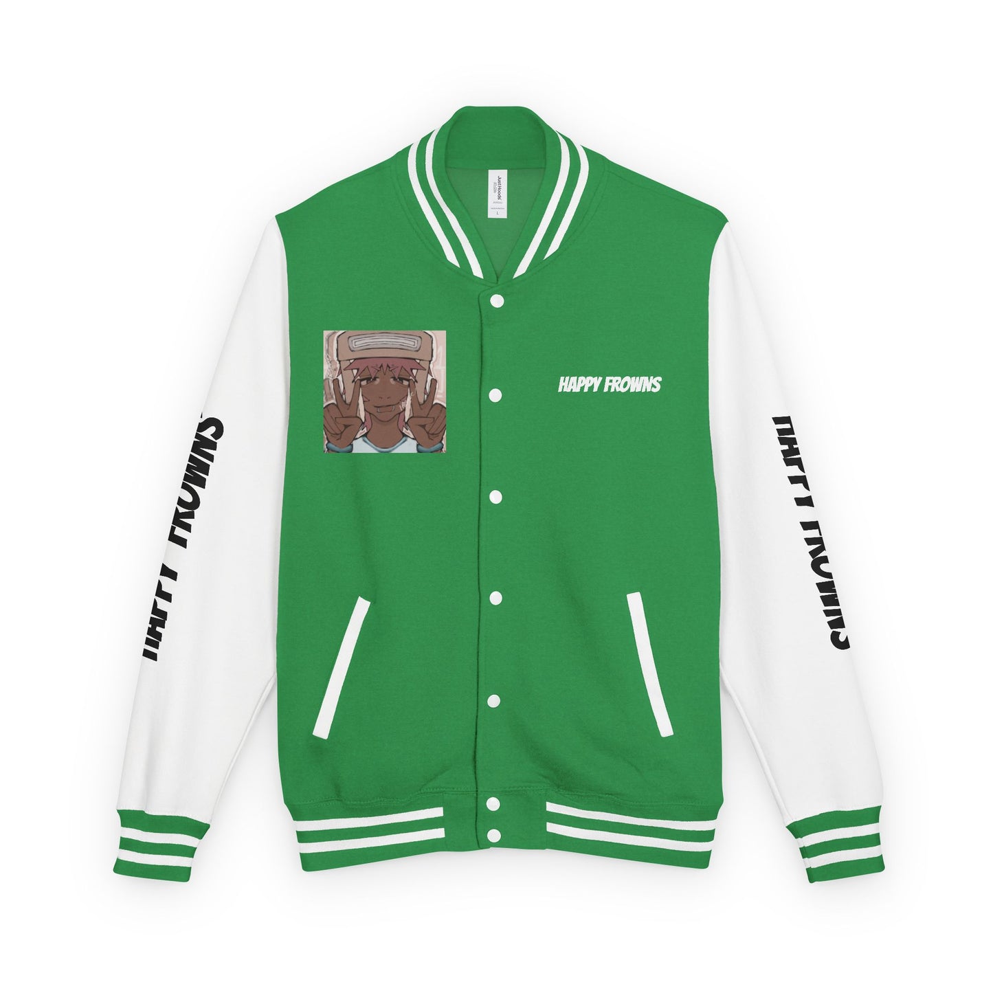 Cool Teenage Style Unisex Heavyweight Letterman Jacket, Trendy Happy FROWNS Design, Varsity Coat for Teens, Fashionable Outerwear for Youth,