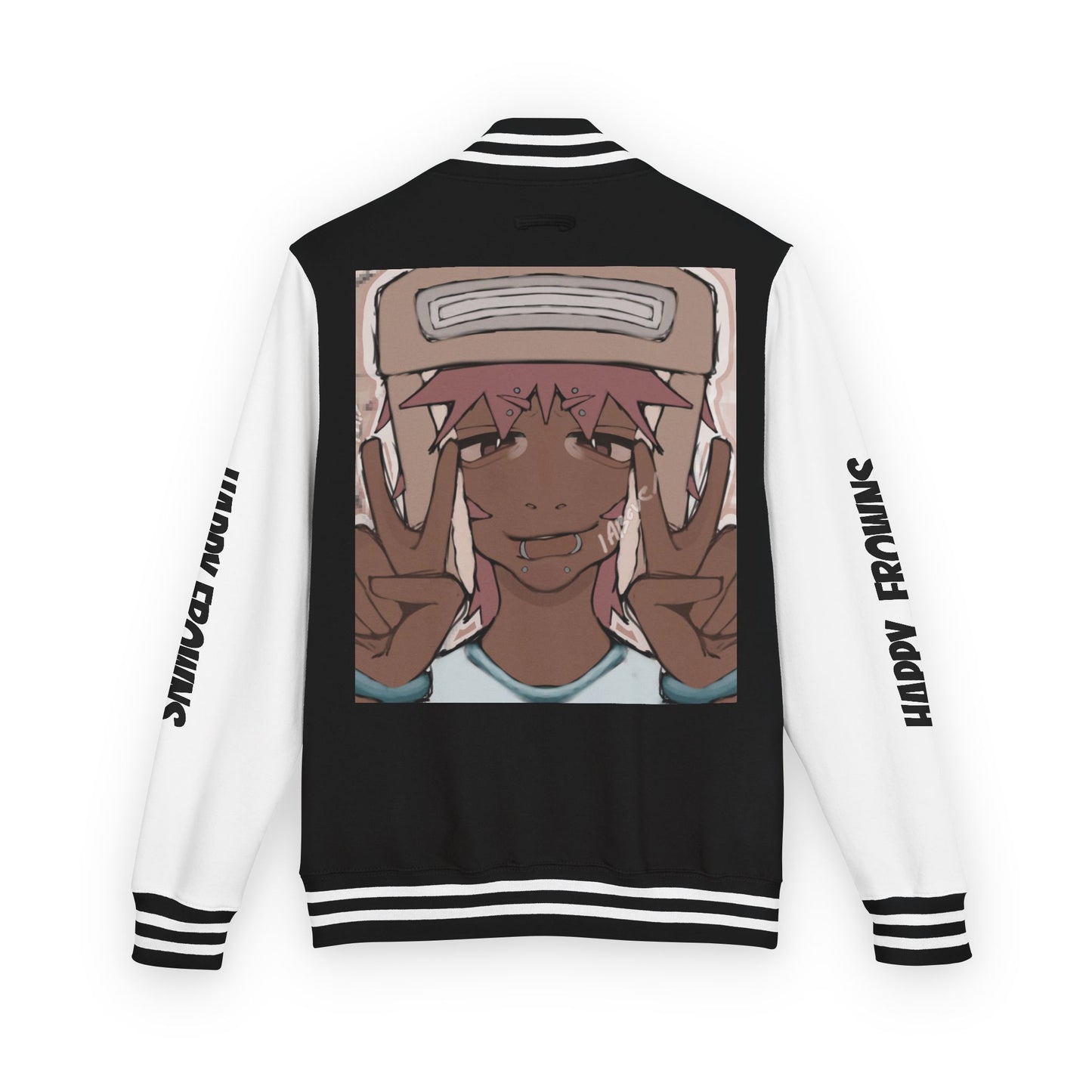 Cool Teenage Style Unisex Heavyweight Letterman Jacket, Trendy Happy FROWNS Design, Varsity Coat for Teens, Fashionable Outerwear for Youth,