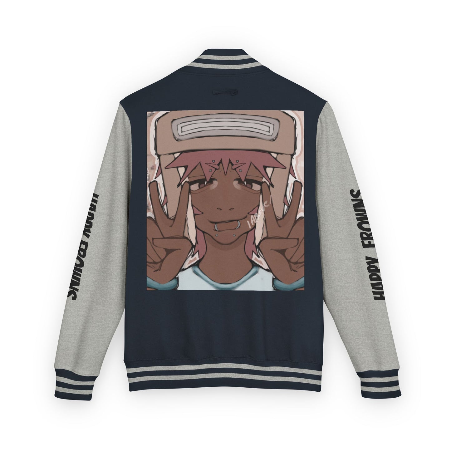 Cool Teenage Style Unisex Heavyweight Letterman Jacket, Trendy Happy FROWNS Design, Varsity Coat for Teens, Fashionable Outerwear for Youth,