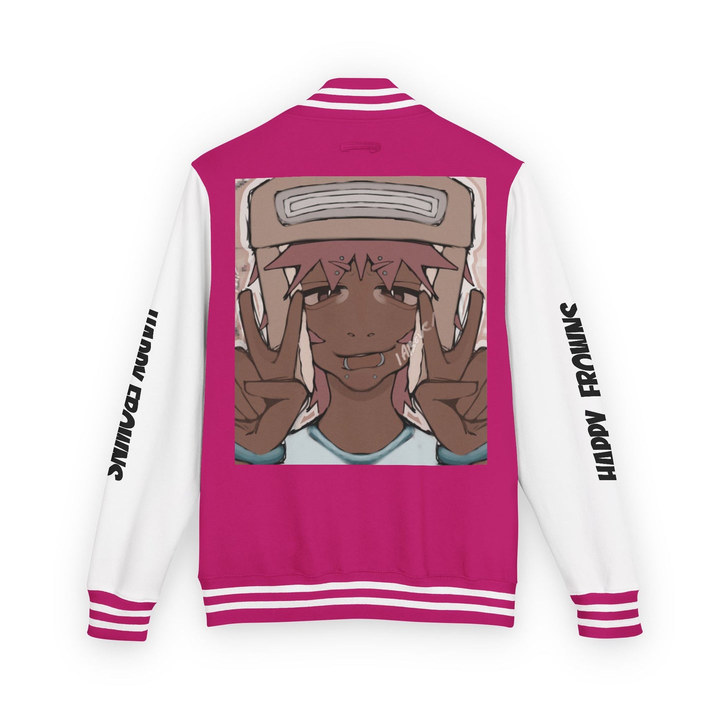 Cool Teenage Style Unisex Heavyweight Letterman Jacket, Trendy Happy FROWNS Design, Varsity Coat for Teens, Fashionable Outerwear for Youth,