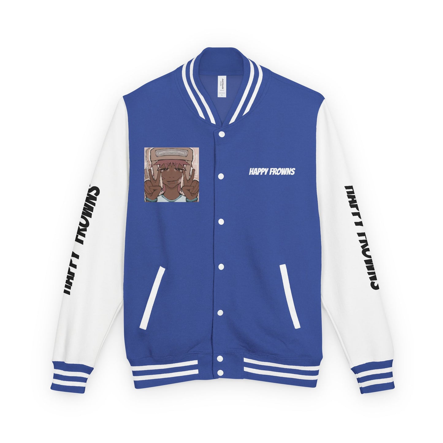 Cool Teenage Style Unisex Heavyweight Letterman Jacket, Trendy Happy FROWNS Design, Varsity Coat for Teens, Fashionable Outerwear for Youth,