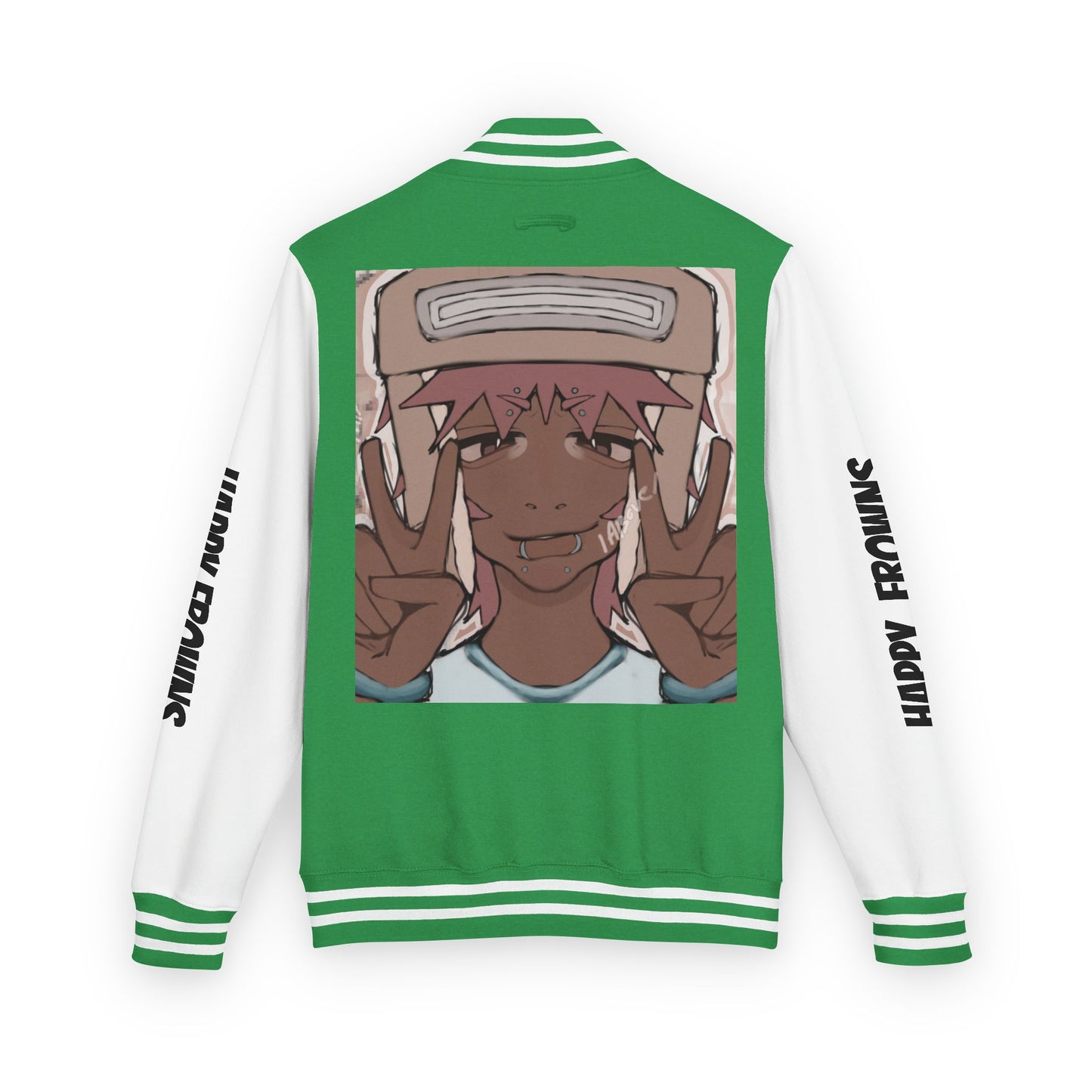 Cool Teenage Style Unisex Heavyweight Letterman Jacket, Trendy Happy FROWNS Design, Varsity Coat for Teens, Fashionable Outerwear for Youth,