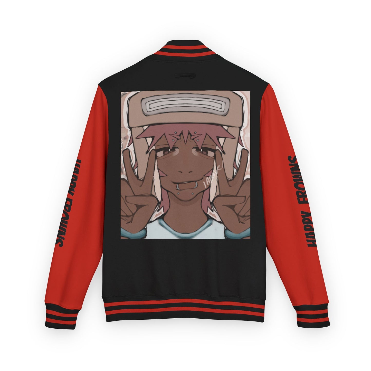 Cool Teenage Style Unisex Heavyweight Letterman Jacket, Trendy Happy FROWNS Design, Varsity Coat for Teens, Fashionable Outerwear for Youth,