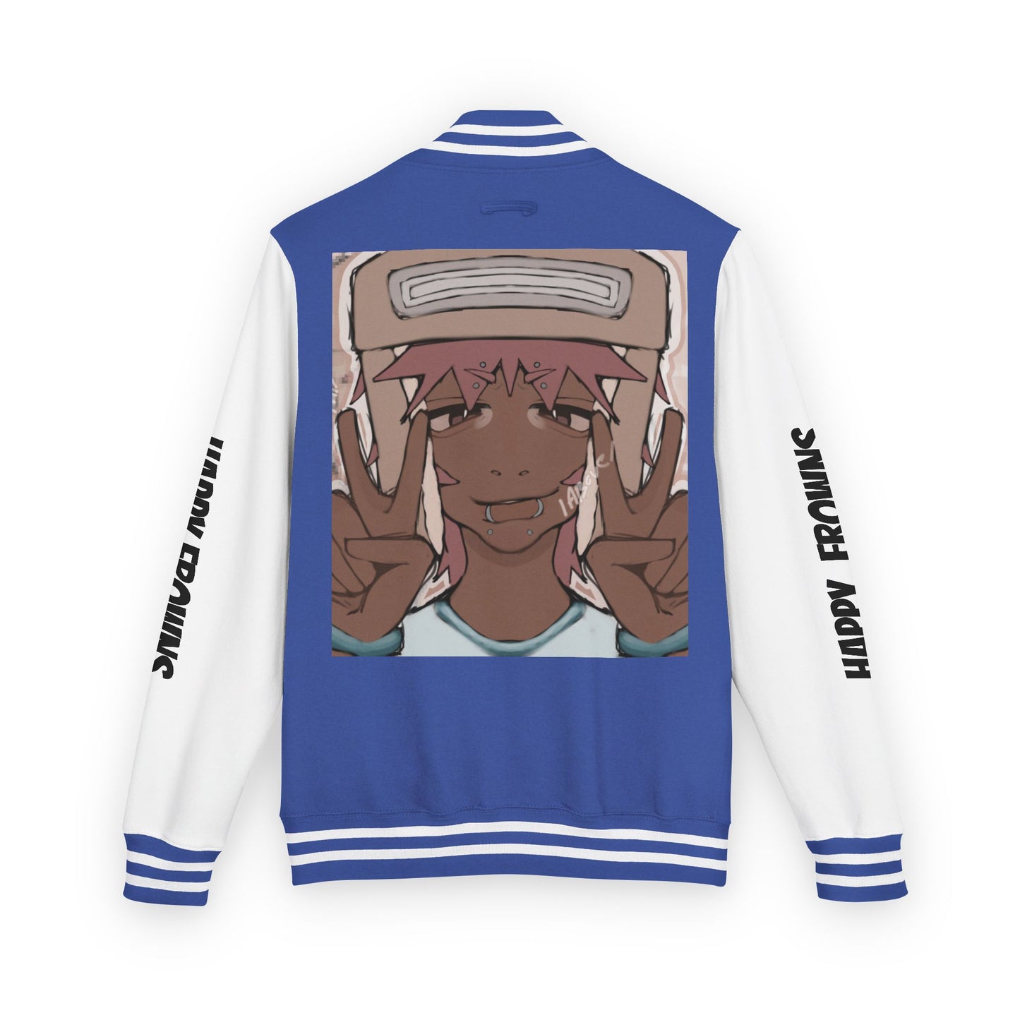 Cool Teenage Style Unisex Heavyweight Letterman Jacket, Trendy Happy FROWNS Design, Varsity Coat for Teens, Fashionable Outerwear for Youth,