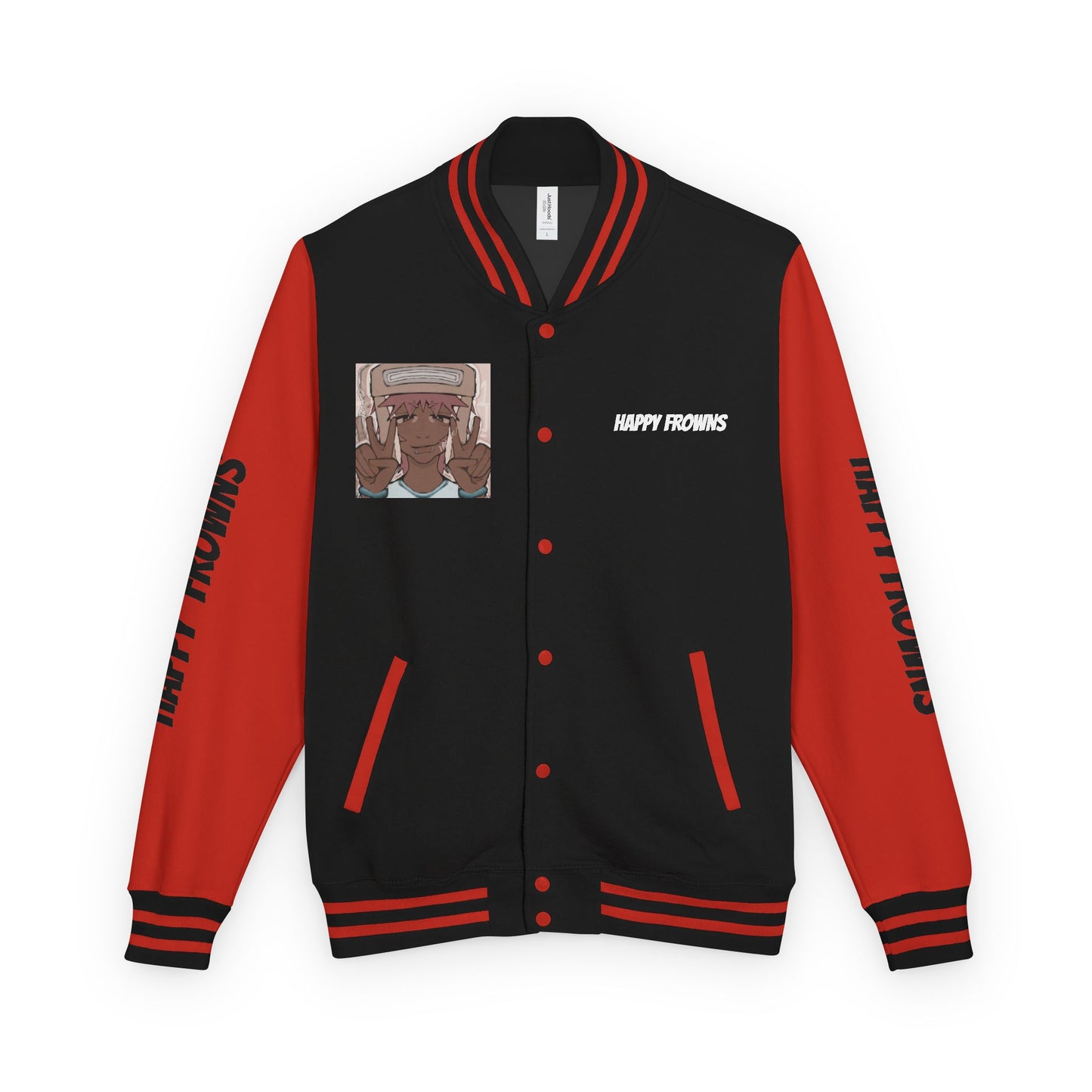Cool Teenage Style Unisex Heavyweight Letterman Jacket, Trendy Happy FROWNS Design, Varsity Coat for Teens, Fashionable Outerwear for Youth,