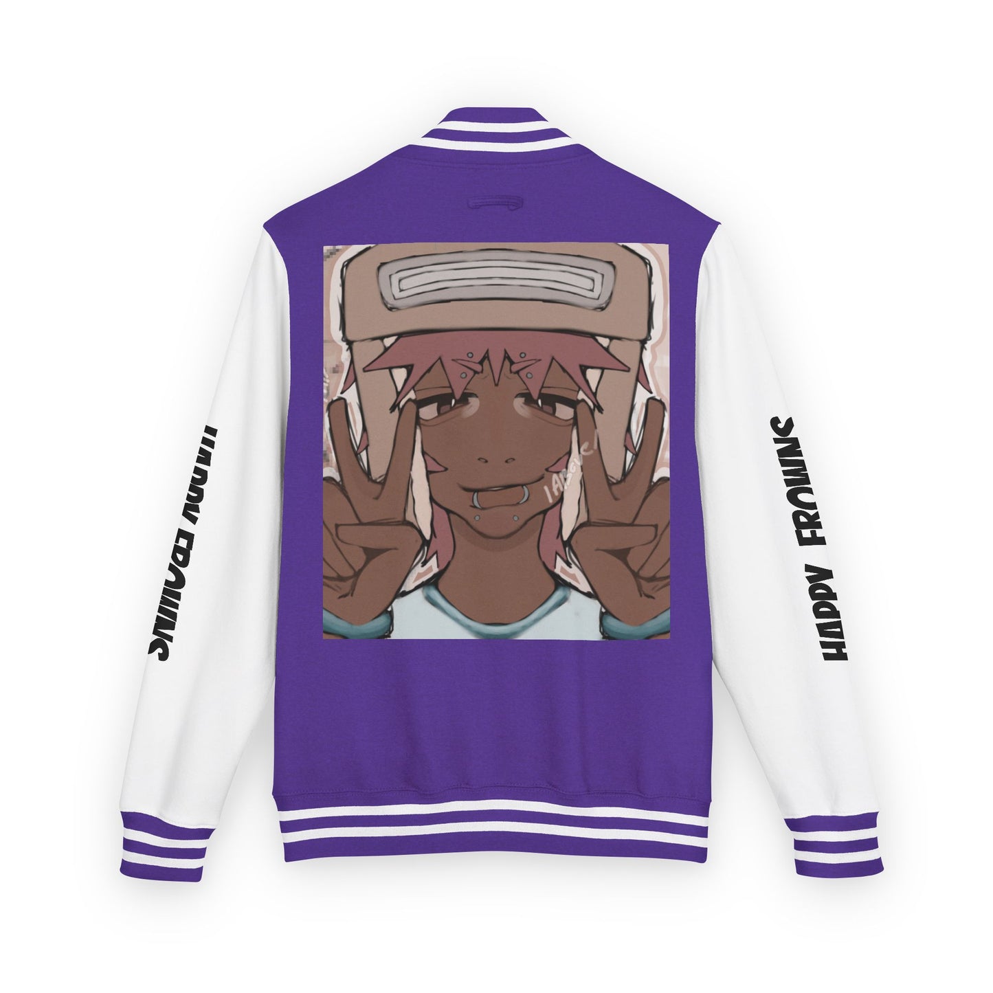 Cool Teenage Style Unisex Heavyweight Letterman Jacket, Trendy Happy FROWNS Design, Varsity Coat for Teens, Fashionable Outerwear for Youth,