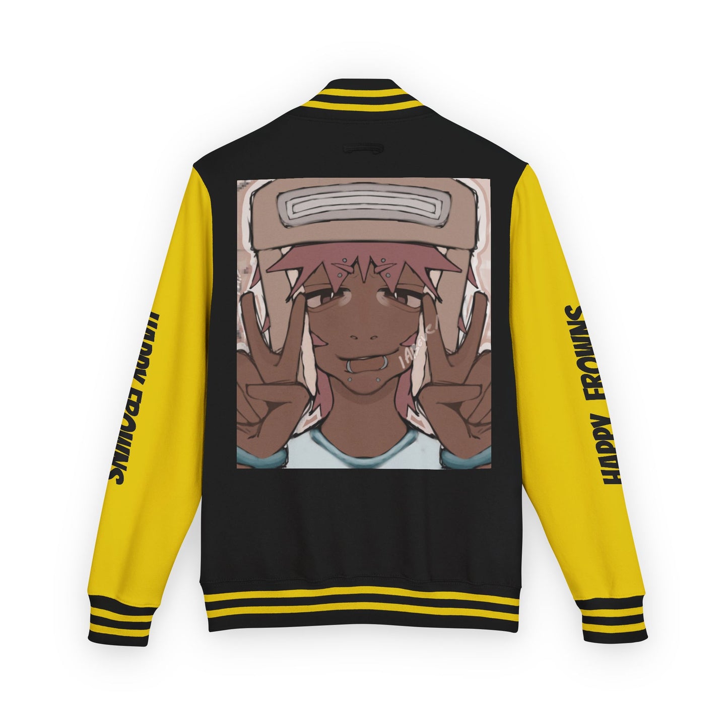 Cool Teenage Style Unisex Heavyweight Letterman Jacket, Trendy Happy FROWNS Design, Varsity Coat for Teens, Fashionable Outerwear for Youth,